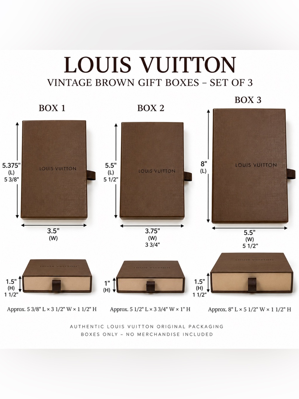 Louis Vuitton Vintage Brown Gift Boxes Drawer Style Set of 3 Authentic